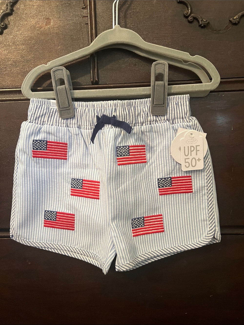 Mudpie BNWT Seersucker Flag Embroidered Swimsuit